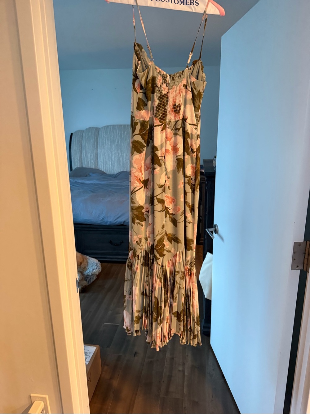 Reformation Cream Floral Asymmetrical Maxi Dress with Pink Blooms